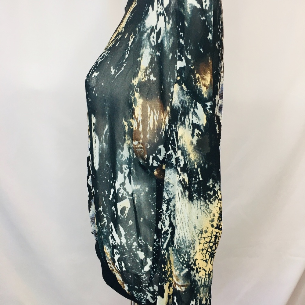 Cabi Sheer Python Print Crew Neck Soft Silk Top - image 3